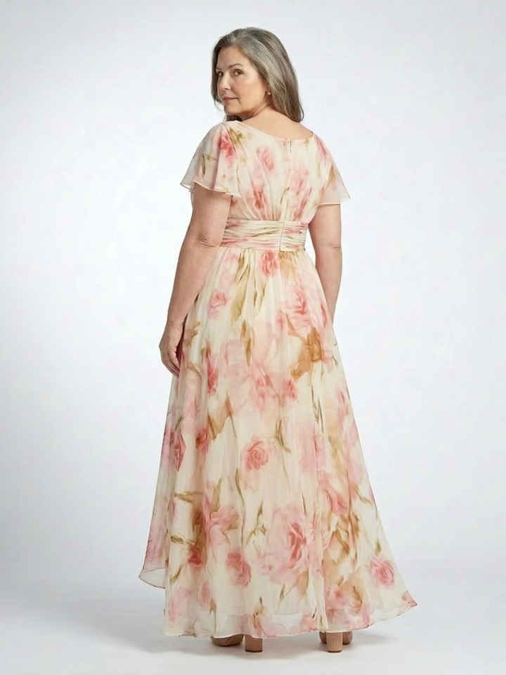 Elara | V Neck Short Sleeve Floral Maxi Dress