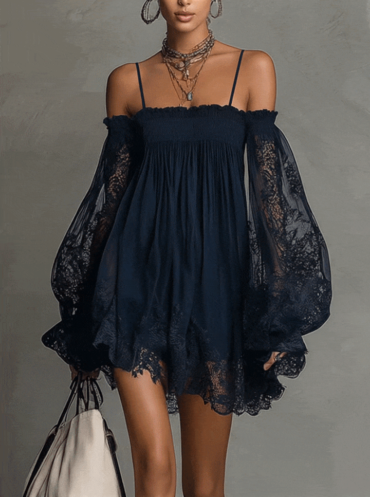 Noemi | Navy Lace Chiffon Mini Dress