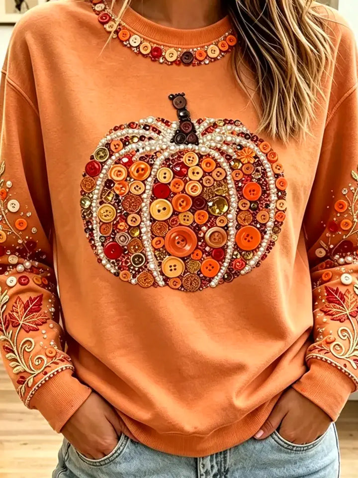 Vintage Pumpkin Autumn Pattern Art Casual Stylish Long-Sleeve Sweatshirt