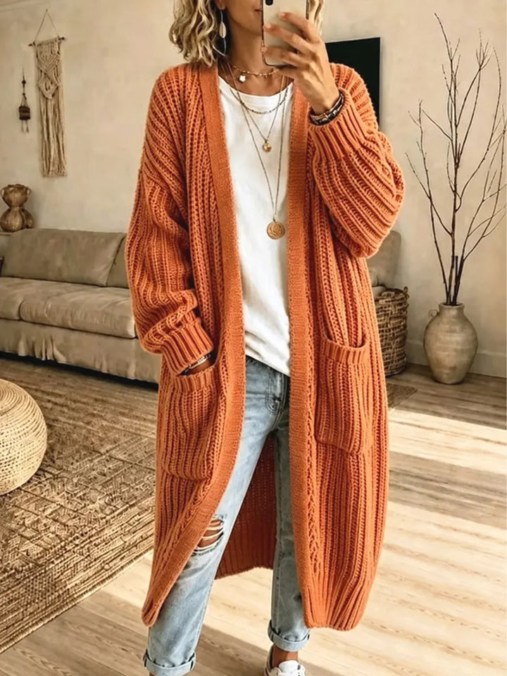 Vintage Cozy Pockets Knitted Art Casual Stylish Long-Sleeve Sweater Coat