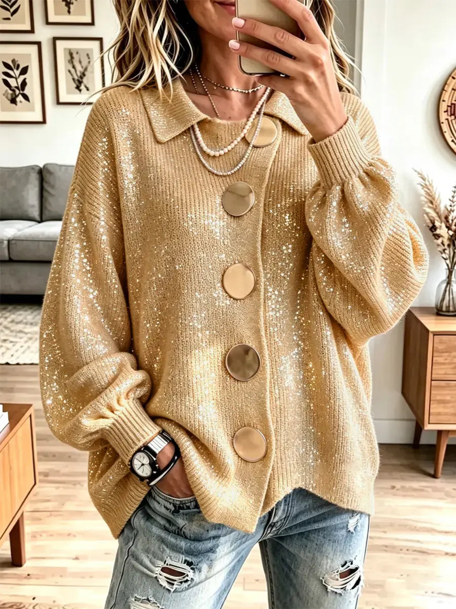 Vintage Cozy Shiny Knit Art Casual Stylish Long-Sleeve Sweater