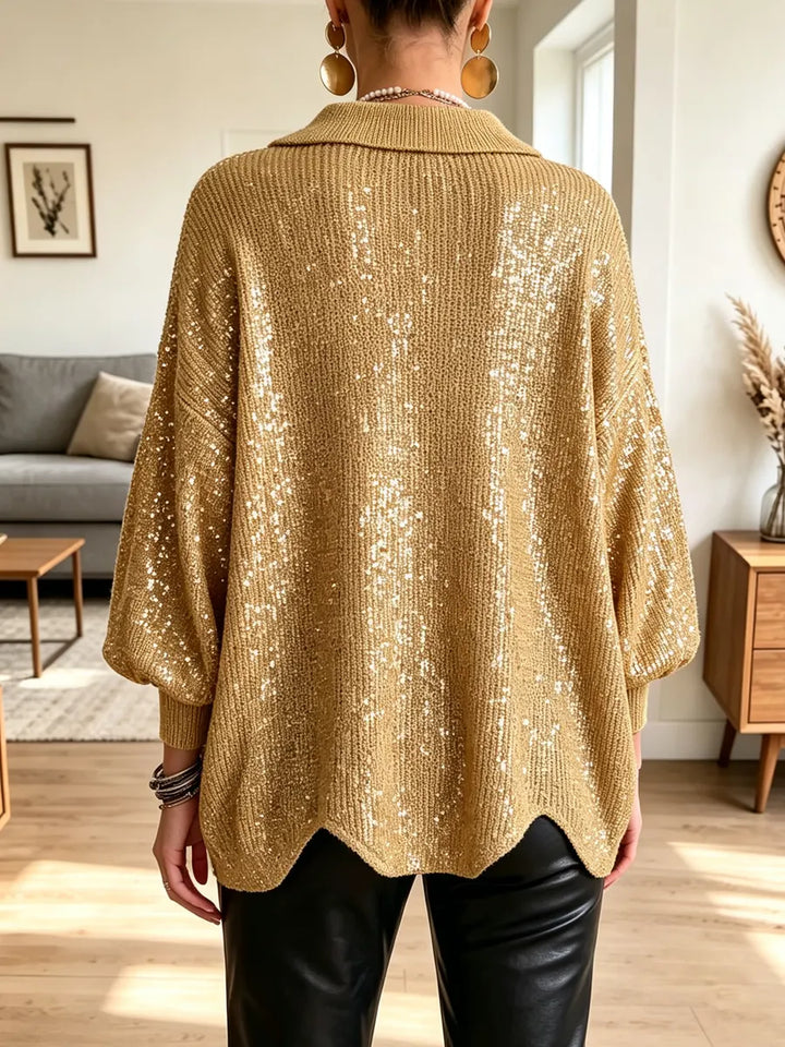 Vintage Cozy Shiny Knit Art Casual Stylish Long-Sleeve Sweater