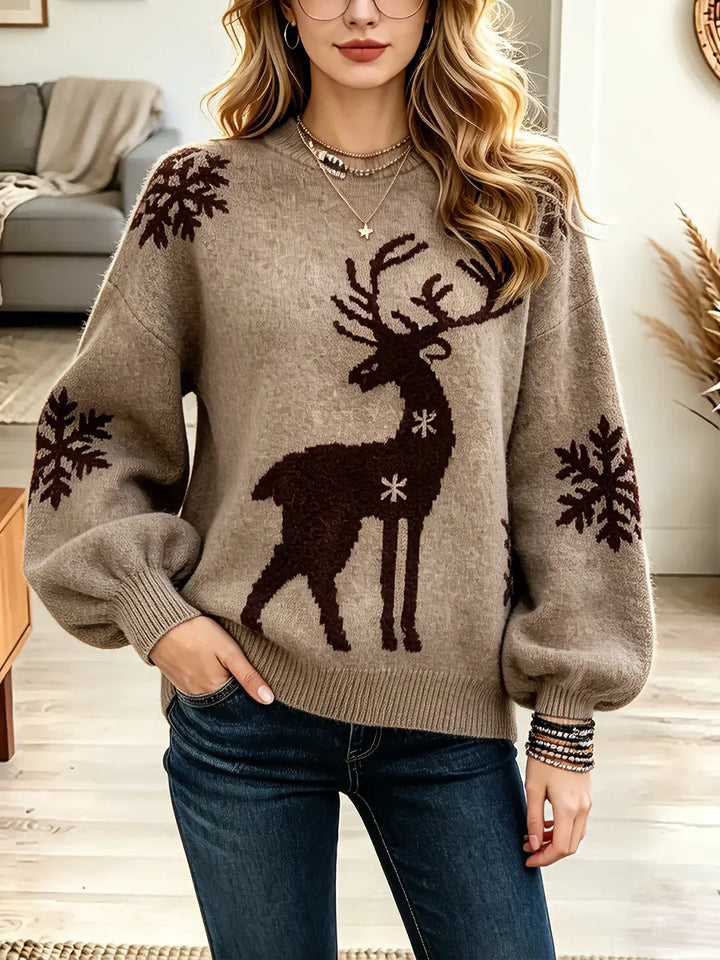 Vintage Elegant Knitted Fabric Christmas Reindeer Sweater