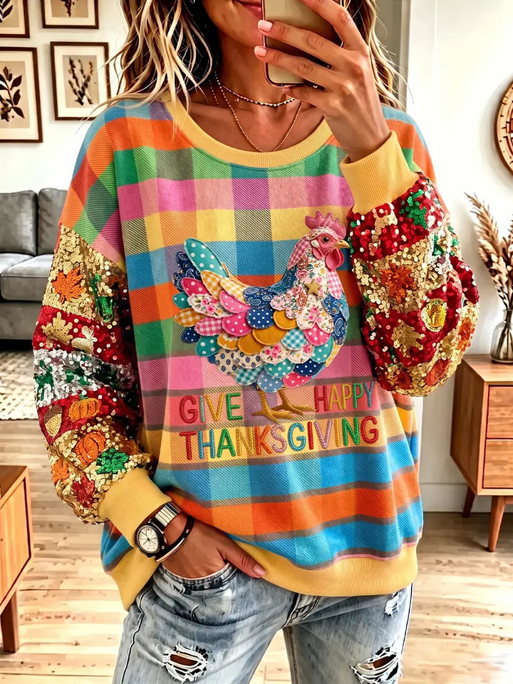 Vintage Elegant Sparkly Thanksgiving Chicken Sweatshirt