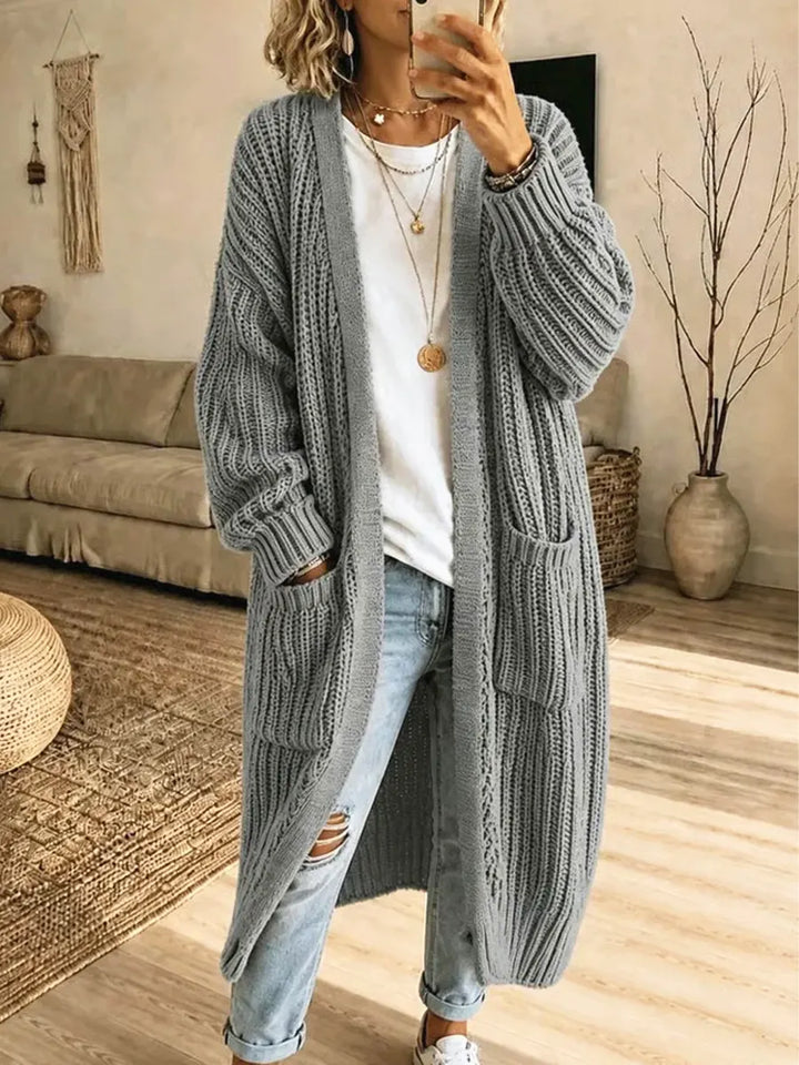 Vintage Cozy Pockets Knitted Art Casual Stylish Long-Sleeve Sweater Coat