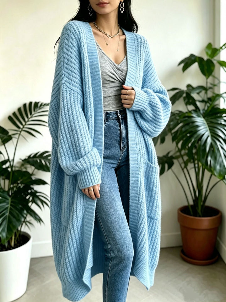 Oversized Long Open Front Knit Cardigan Women Chunky Sweater Coat with Pockets