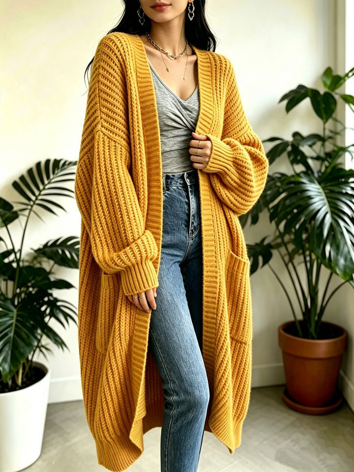 Oversized Long Open Front Knit Cardigan Women Chunky Sweater Coat with Pockets