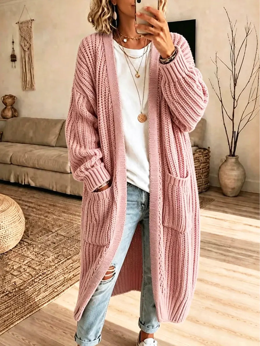 Vintage Cozy Pockets Knitted Art Casual Stylish Long-Sleeve Sweater Coat