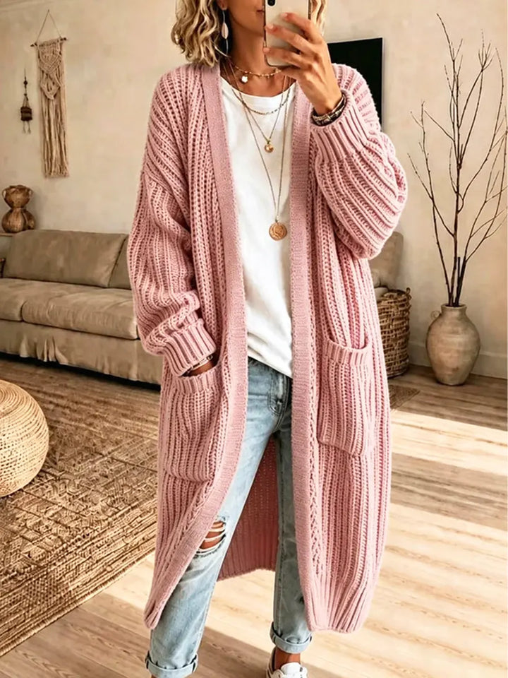 Vintage Cozy Pockets Knitted Art Casual Stylish Long-Sleeve Sweater Coat