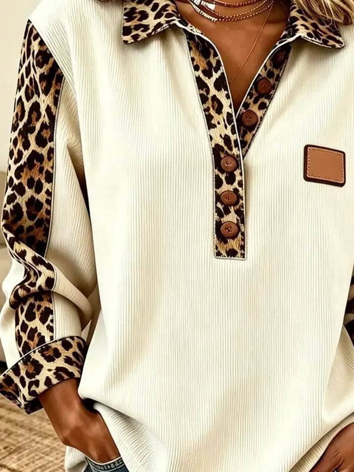 Retro Chic Leopard Pattern Art Long-Sleeve Casual Stylish Patchwork Shirt