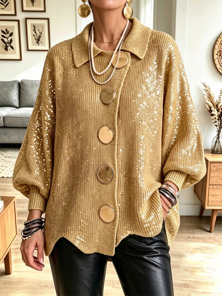 Vintage Cozy Shiny Knit Art Casual Stylish Long-Sleeve Sweater
